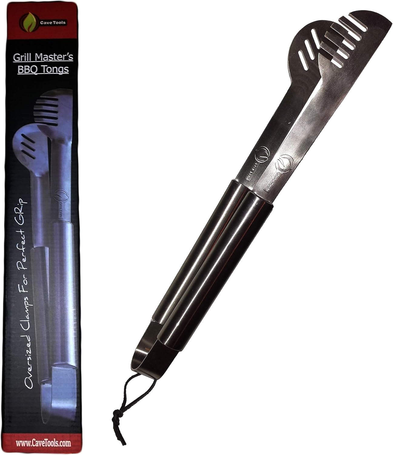 Grill Tongs - 20% Thicker Stainless Steel Won't Bend - Dishwasher Safe 17" Long Handle Protects from BBQ Heat - Locking Bracket For Easy Storage - Cooking in Kitchen or on Weber Barbecue - Cave Tools: Kitchen & Dining
