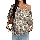 somzop Women’s Off The Shoulder Tops Oversized Camo T Shirt Maple Leaf Print Short Sleeve Y2K Casual Streetwear Summer Top