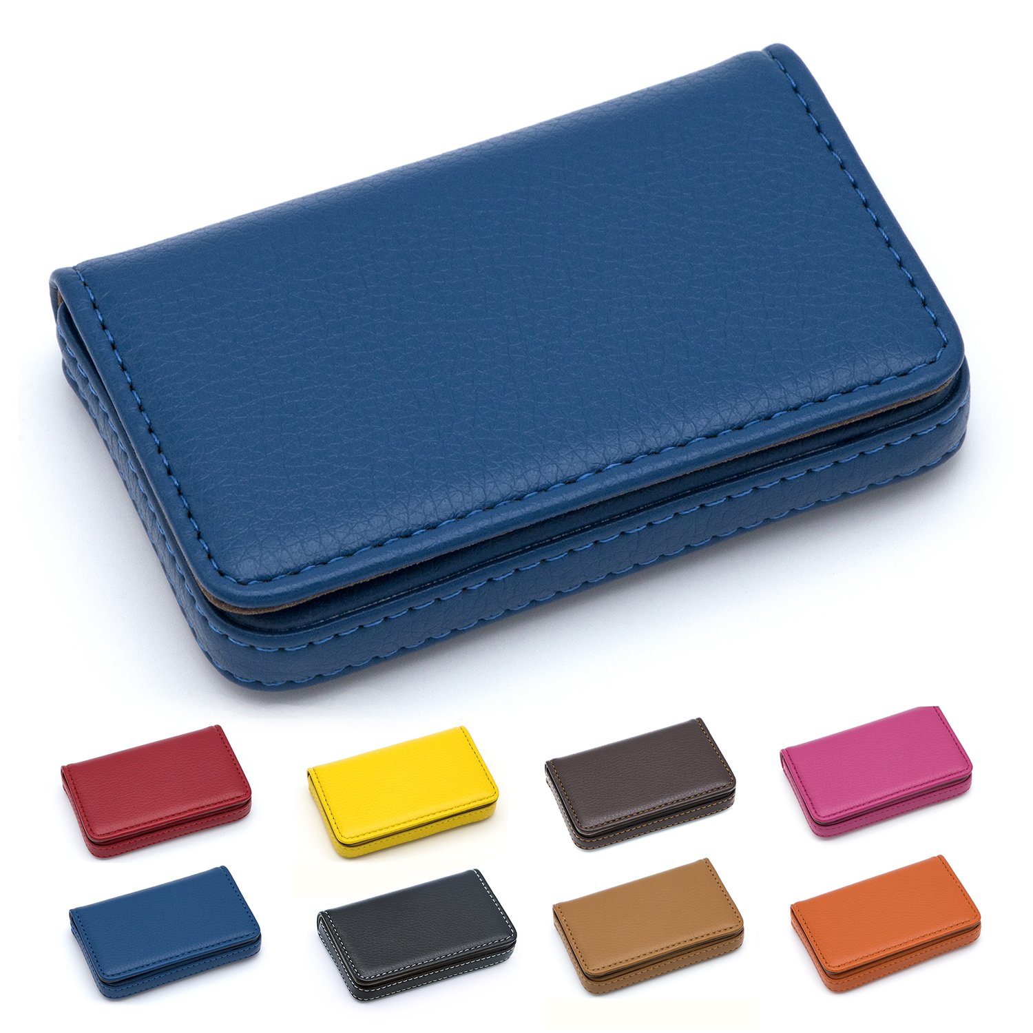 padike Business Name Card Holder Luxury PU Leather,Business Name Card Holder Wallet Credit card ID Case/Holder for Men & Women - Keep Your Business Cards Clean (Blue)
