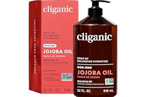 Cliganic Jojoba Oil Non-GMO, Bulk 946ml | 100% Pure, Natural Cold Pressed Unrefined Hexane Free Oil for Hair & Face