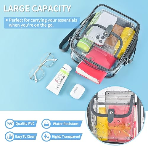 SPODEARS Clear Crossbody Bag – Grey PVC Purse For Stadiums & Concerts, 8.5x6.5 Inches With Bottle Holder