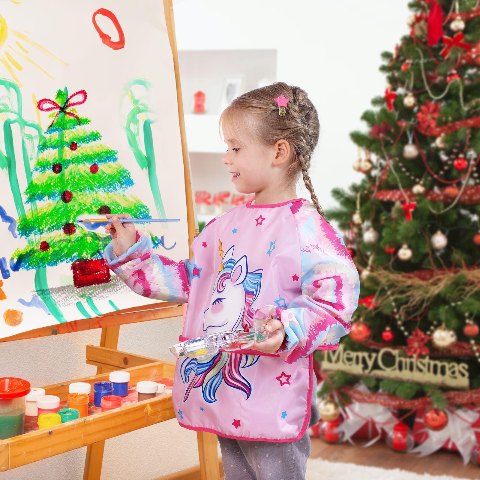 WERNNSAI Kids Art Smock, Toddler Artist Smock with Sleeve and Pockets, Kids Painting Apron