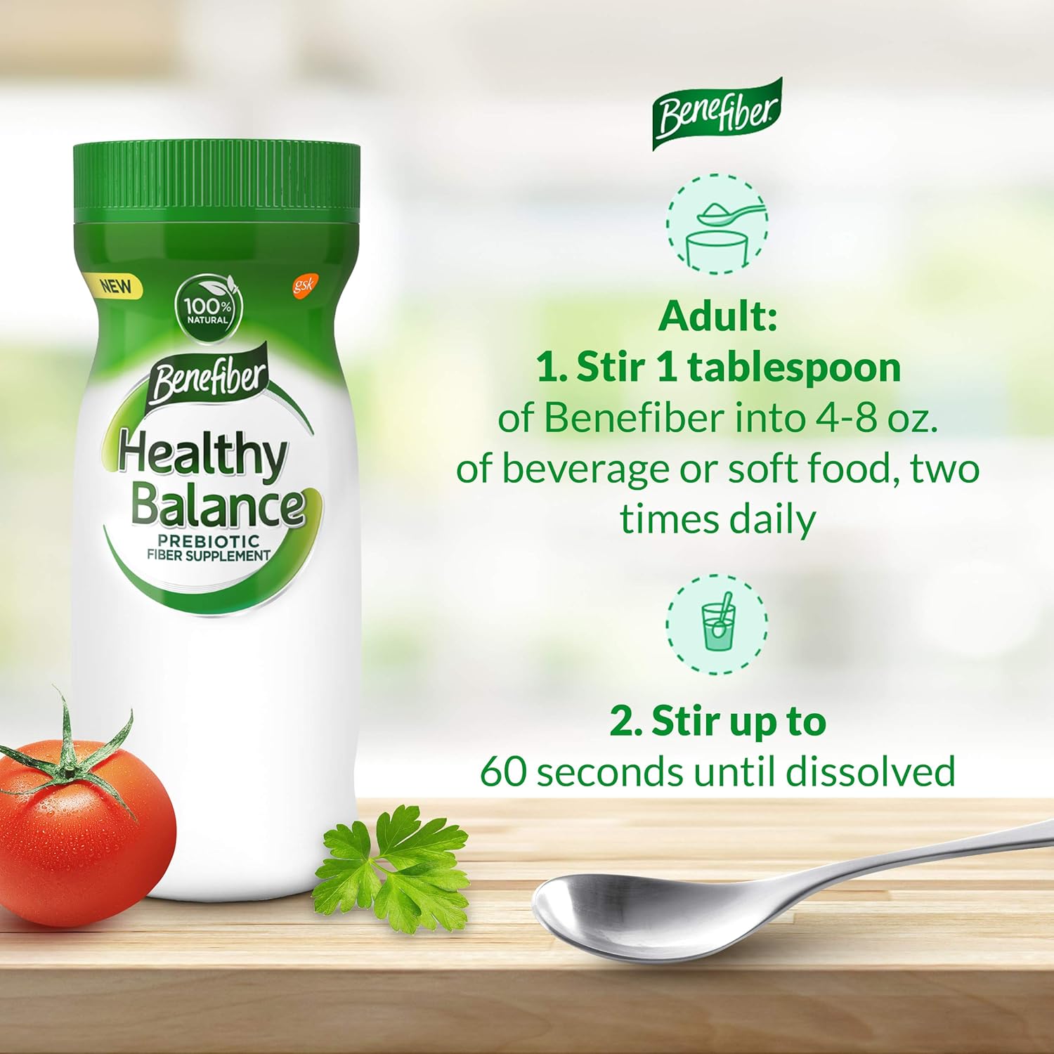 Benefiber Healthy Balance Daily Prebiotic Dietary Fiber Supplement Powder for Digestive Health, Clear and Taste-Free, 35 Servings of Fiber Powder, 6.2 oz: Health & Personal Care