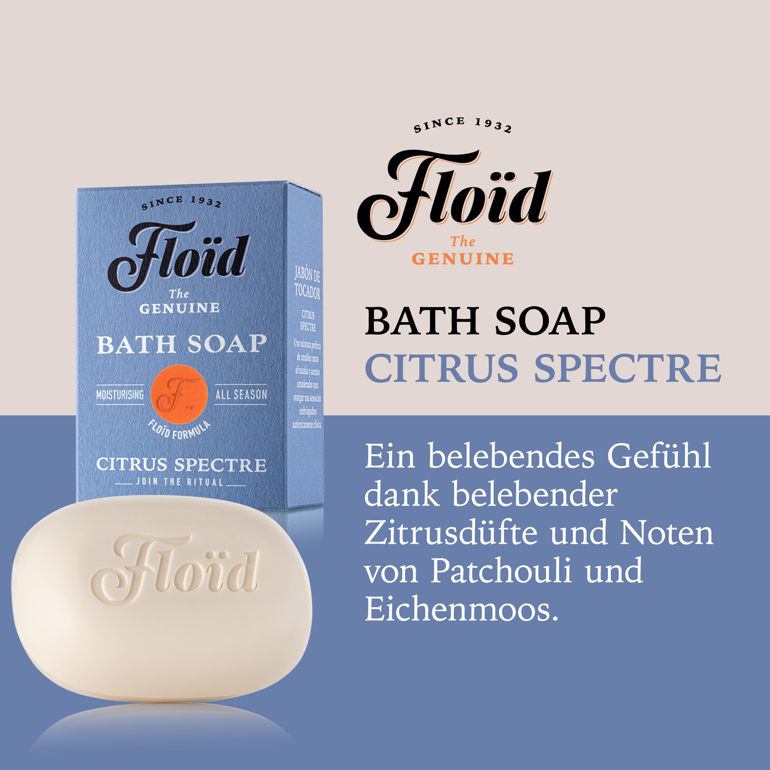 Floïd Citrus Spectre Bath Soap, 100 % pflanzliche Bade- & Duschseife mit pflegendem Lecithin, Sheabutter & Sesamöl, schützt die Haut und macht sie weich und geschmeidig 2
