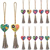 HunnmingRe 12/24 Pcs Mexican Embroidered Keychain Ornaments Artisan Gift | Christmas Fiesta Party Favor Pom Bag Charm Bulk, Colorful Talavera Boho Party Supplies, Xmas Tree Hanger Decor Holiday Gift