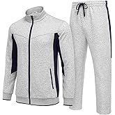 COOFANDY Mens Track Suits Jogging Athletic Tracksuit 2 Piece Set Running Casual Sweatsuits Sweatpant and Top Light Grey