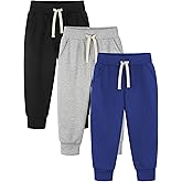 Feyoyi 3 Pack Toddler Boys Girls Sweatpants Toddler Boys Kids Joggers Pants with Pocket Drawstring Athletic Clothes