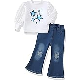 Renotemy Toddler Baby Girl Clothes Fall Winter Outfits Gifts Sweatshirt Jeans Bell Bottom Pants Set for 12Months-5 Year Girls