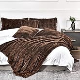 YUSOKI Luxury Faux Fur Twin XL Blanket for Twin XL Bed 2 Layers,5.2lb,All Ages,Home Decoration Without Pillows(Brown,63"x90")