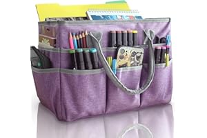 Cupohus Art Organizer Craft Storage Tote Bag with Pockets and Handles, Oxford Fabric Carrying Caddy for Teacher, Officer, Artist, Traveler, and more –Purple