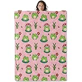 Cute Frog Blanket, 60 x 50 Inch Flannel Adorable Cartoon Frogs Animal Throw Blanket, Gifts for Women Girls Boys Adults Kids, Lightweight Cozy Warm Blankets for Sofa Travel Home Decor