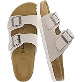 CUSHIONAIRE Lane Cork Footbed Sandals for Women – Comfortable Double Buckle Slip-On with Genuine Suede Footbed & Arch Support Slides for Women Footwear