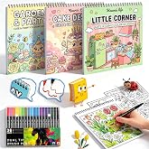 3Pcs Spiral Bound Coloring Books for Adult Relaxation with 36 Color Markers | Spiral Bound Single-Sided Pages Bold and Easy, Simple and Big Design Coloring Book, Anxiety, Stress Relief & Relaxation Gift