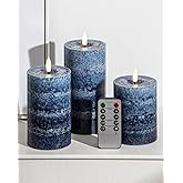 Stmarry Gradient Navy Blue Flameless Candles with Remote and Timer, Real Wax Made LED Pillar Candles Battery Operated with 3D Flickering Flame, 3" x 4",5",6", Navy Blue Decor, Set of 3