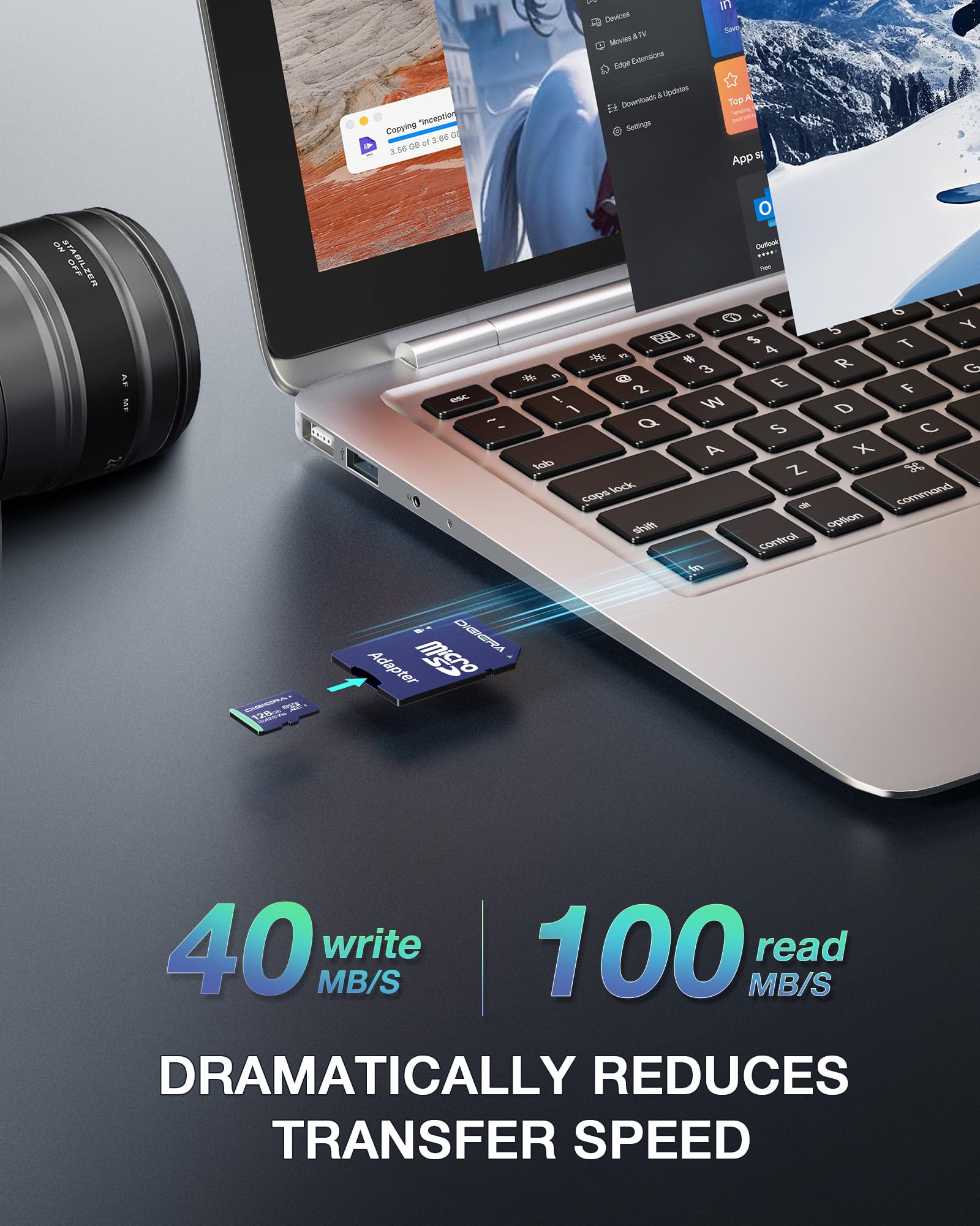 DIGIERA 128GB CT100 microSDXC UHS-I Memory Card with Adapter - up to 100MB/s, C10, U3, V30, 4K UHD, A2, Micro SD Card for Smartphones, Tablets, Cameras, Gaming Consoles, and Drones (2 Pack)