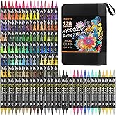 NICETY 128 Acrylic Paint Markers, Dual Tip Brush Paint Pens for Rock Painting, Wood, Glass, Stone, Canvas, Ceramic, Fabric - Fine & Brush Tip Water Based Acrylic Markers Pens