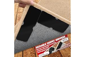 Urdar Brunnr Rug Carpet Non Slip Grippers, Reusable and Washable Double Sided Carpet Tape Pads, Strong Adhesive Grippers for Area Rugs, Keep Corners Flat, No Damaging for Floor Removable, 4Pcs