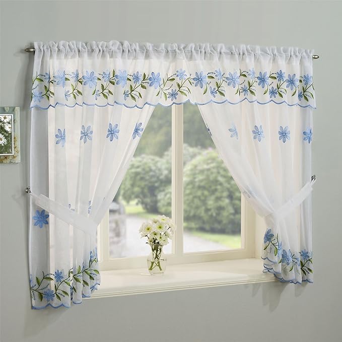 Ideal Textiles Daisy Complete Curtain Window Set, Embroidered Floral