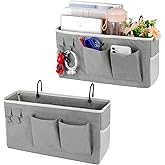 Ozzptuu Bedside Storage Caddy/Bedside Hanging Storage Bag for Headboards Bunk Beds Dorm Rooms Book Phone Magazine Holder (2PC Grey)