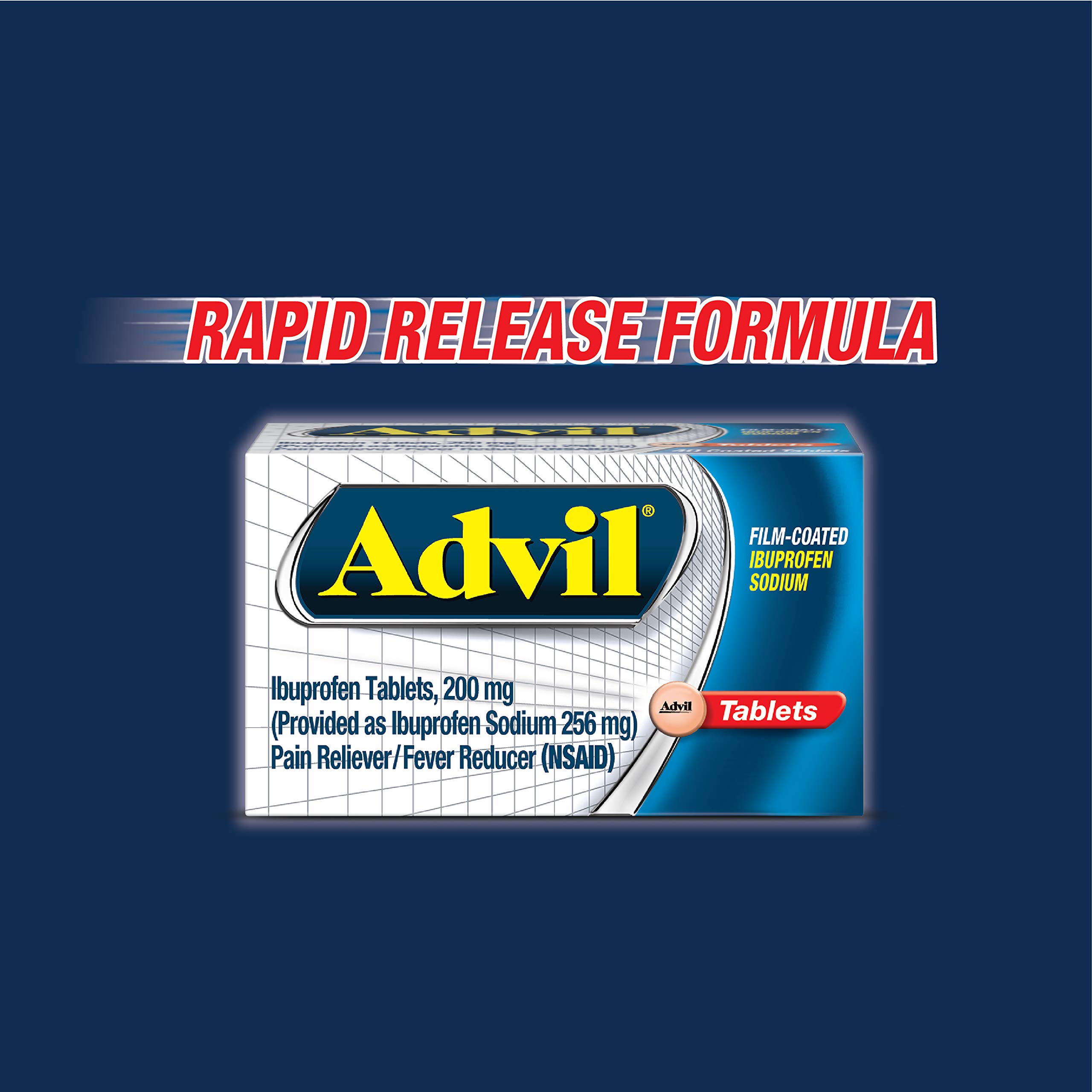 Advil Film Coated Tablet Pain Reliever and Fever Reducer, Ibuprofen
