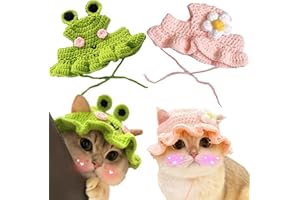 HOMEDY CRAFTS 2Pcs Cute Knitted Rabbit Hat, Funny Bunny Hats for Pet Rabbits Large Guinea Pig Small Dog Cat Pet Bunny Costume for Birthday Party Christmas Halloween Easter Travel Accessories (Frog and Flower)