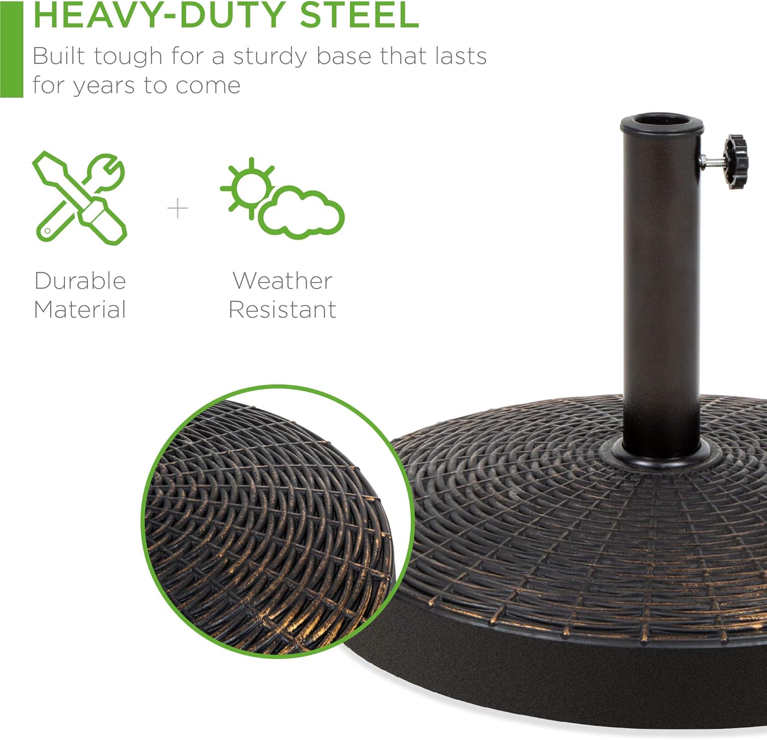 Amazon Com Best Choice Products Round 55lb Wicker Style Resin Patio Umbrella Base Stand W 1 75in Hole Bronze Finish Rust Resistant Black Garden Outdoor