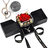 FGNTWP Preserved Red Real Rose with I Love You Necklace, Eternal Flowers Valentines Gifts for Women Her Mom Wife Girlfriend Grandma on Mothers Day, Birthday, Anniversary, Christmas, Thanksgiving Red