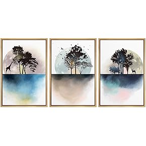 SIGNWIN 3 Piece Framed Canvas Wall Art Trees...