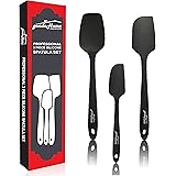 gandaHome Silicone Spatula Set - 3-piece Heat-Resistant Baking Spoon & Spatulas - Easy-to-Clean - Non-stick Flexible Rubber Spatulas with Stainless Steel Core Design! (Black) PLUS FREE eBook