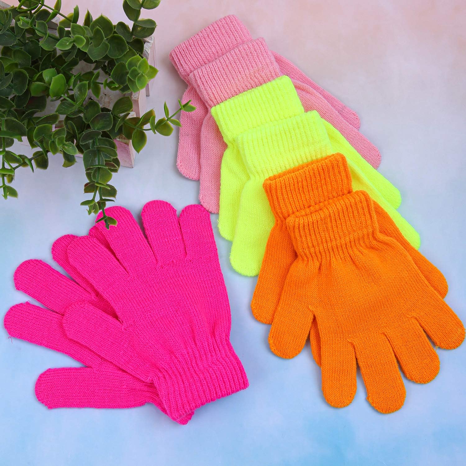 Cooraby 24 Pairs Kids Gloves Winter Magic Gloves Warm Knitted Stretchy Full Fingers Gloves: Clothing