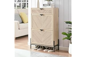 VIPLUMI Shoe Cabinet Storage with 2 Flip Drawers, Narrow Hidden Shoes Cabinet Organizer for Entryway, Freestanding Slim Shoe Rack Front Door Entrance(Oak)