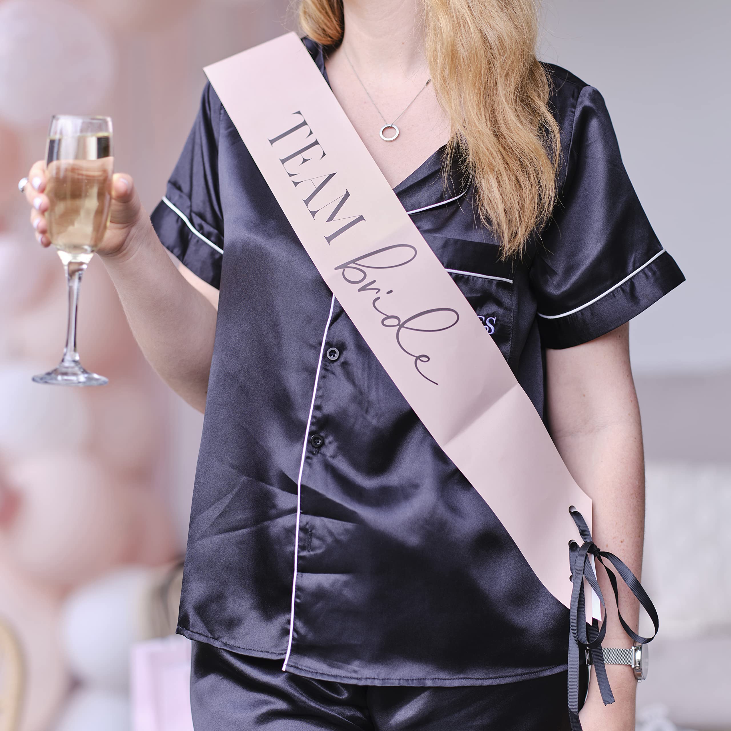 Ginger Ray Hen Party Team Bride Sashes with Black Ribbon