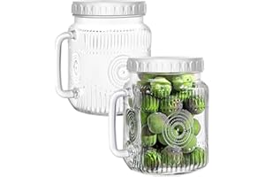 Amzcku 2 Pack Large Glass Mason Jars, 74 oz Wide Mouth with Lid with Handles for Fridge, Glass Canisters for Food Storage, DI
