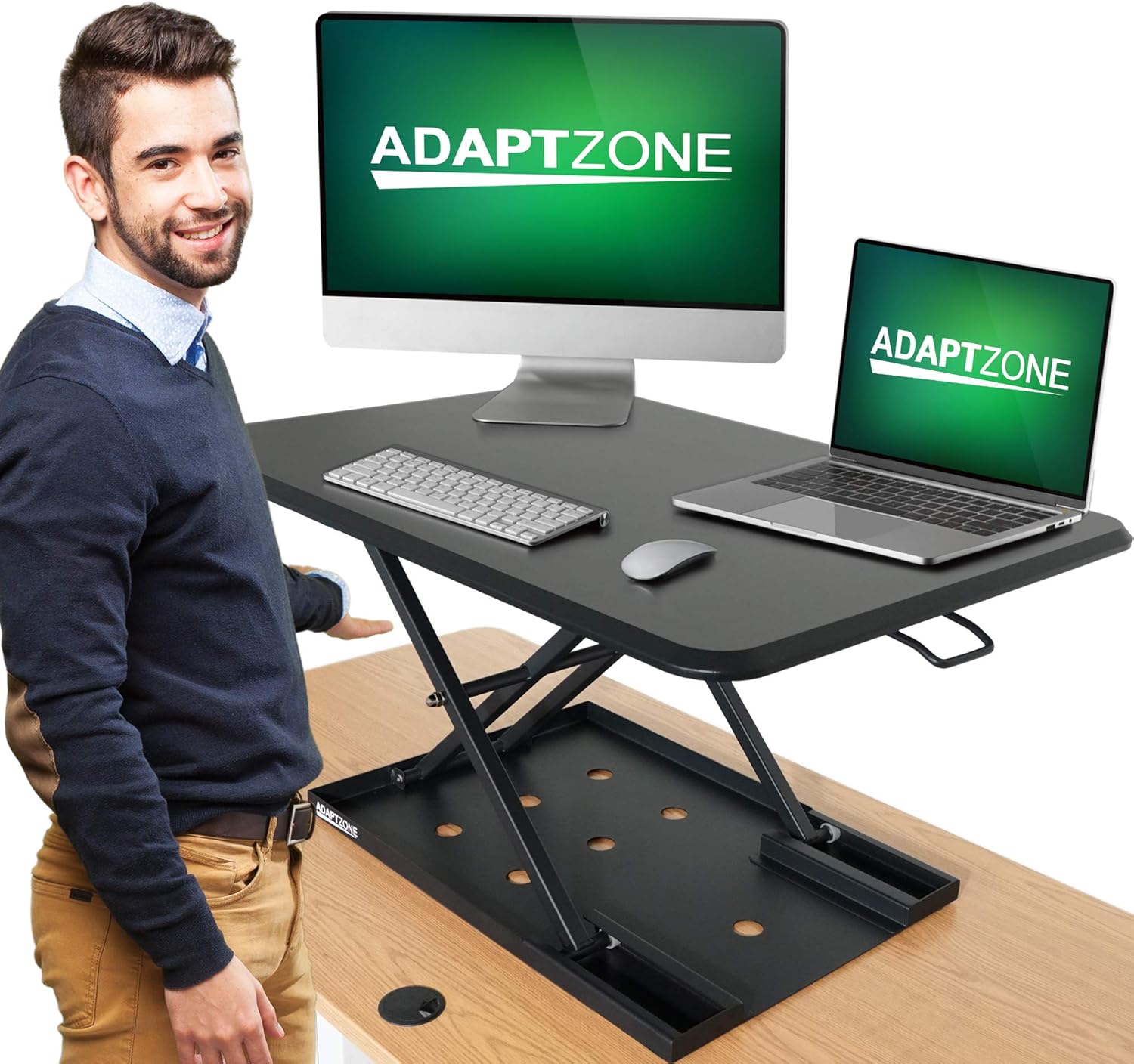 ADAPTZONE Standing Desk Converter, 33 Inch Sit Stand Up Desk Converter, Height Adjustable Workstation, Foldable Dual Monitor Desk Riser for Home Office, No Assembly!