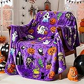 Halloween Throw Blanket 60" x 50" - Soft Flannel Ghost Blanket, Cozy Plush for Couch, Sofa & Bed, Fall Winter Decor, for Kids & Adults (Purple)