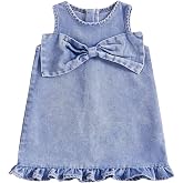 XRTBMN Toddler Girl Bow Denim Dresses Infant Baby Summer Sundress Solid Color Ruffle Trim Sleeveless Tank Dress