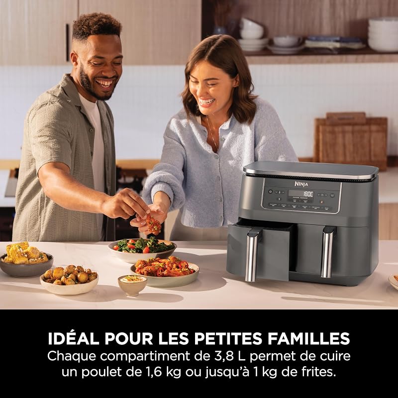 Air Fryer Dual Zone numérique, Friteuse à air, 2 compartiments, 7,6L