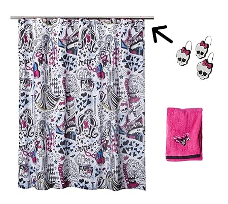 Monster High 3 Piece Bathroom Set Shower Curtain Hooks Hand