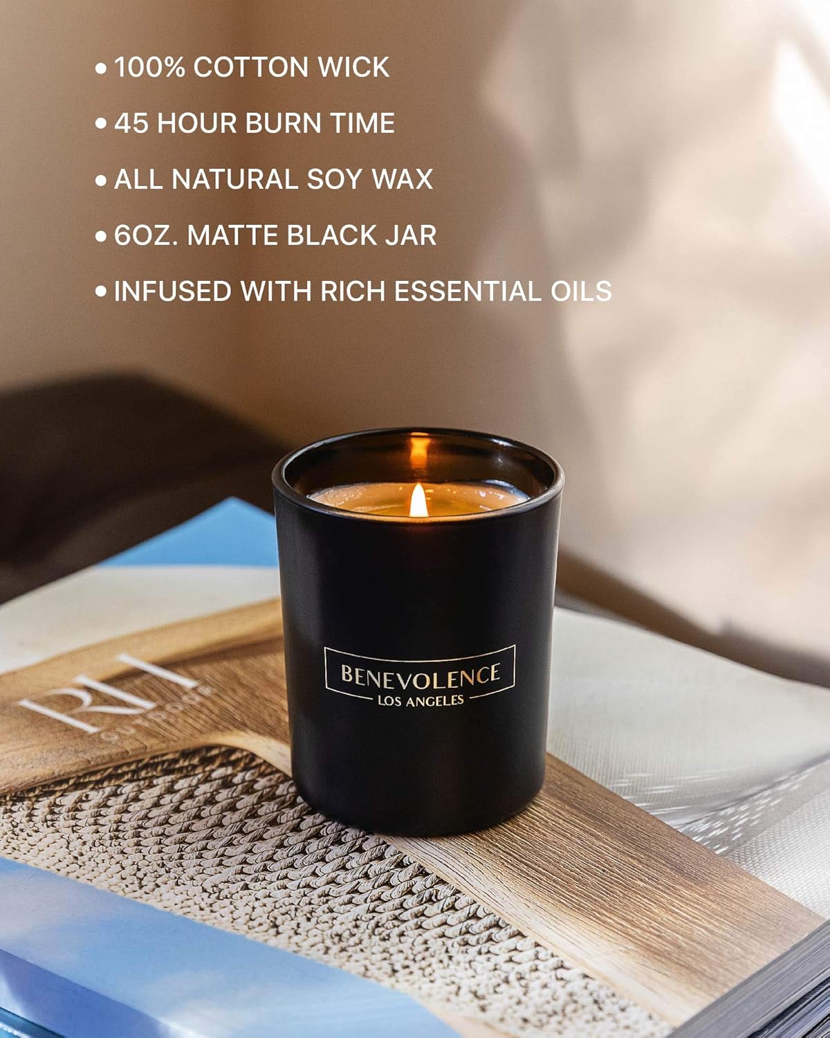 Premium Bergamot & Jasmine Candle | Highly Scented Candles for Home | 6 oz 35 Hour Burn, Spring Candles, All Natural Soy Candles | Aromatherapy Bergamot Candles with Matte Black Glass Gift Box: Home & Kitchen