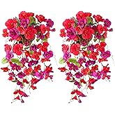 Fake Hibiscus Artificial Hanging Flowers Plants for Outdoors Spring Decoration, 2pcs Silk Hibiscus Vines Realistic UV Resistant Faux Flowers for Outside Planter Porch Patio Yard Wedding Party, Mix
