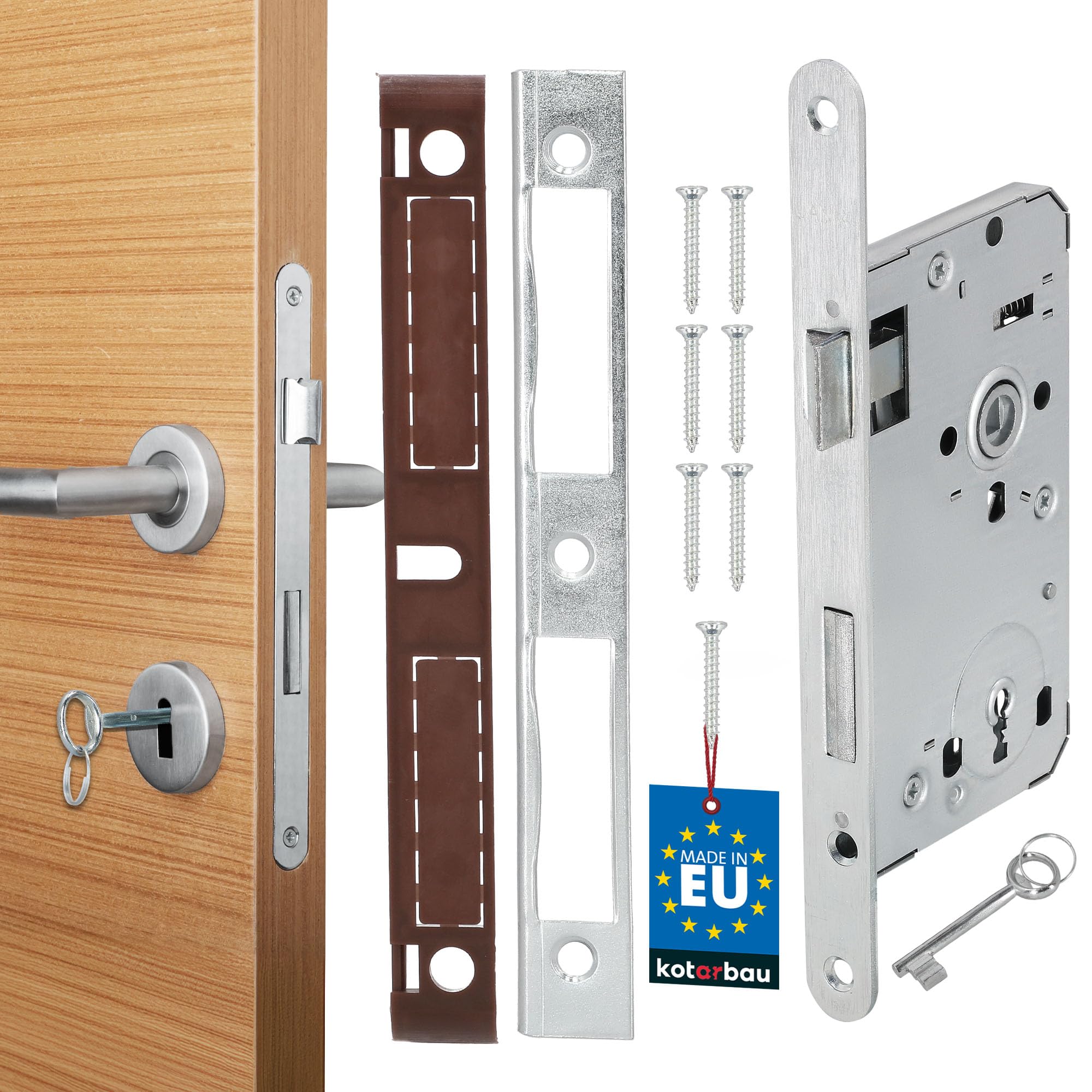 KOTERBAU® Mortice Lock 72/55 mm DIN Right with Warded Keys Universal Door Lock Gate Lock Interior Door Lock House Door Lock