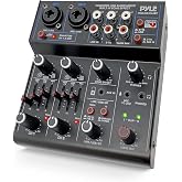 Pyle Professional Wireless DJ Audio Mixer - 4 Channel Bluetooth Controller Sound Mixer, USB Audio Interface, 2 Combo Jack XLR+6.35mm Mic/Line/Guitar in, 3.5mm, RCA AUX, Headphone Jack - PAD43MXUBT