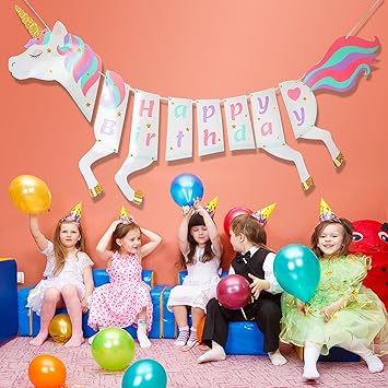 Mmtx Cartoon Banniere De Licorne Bon Anniversaire Bannieres Fournitures De Fete Decorations Avec Design Pastel Drapeau De Chaine Licorne Amazon Fr Jeux Et Jouets