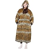 Tirrinia Extra long Oversized Hoodie Blanket Sweatshirt Comfortable Sherpa Giant Wearable Blankets Christmas Gifts for Adults Men Women Teenagers Wife Girlfriend Cheetah