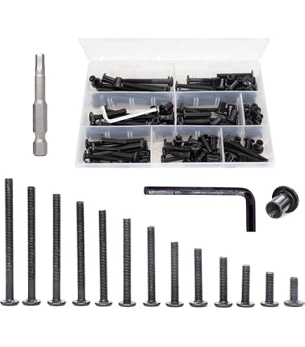 Glarks 85Pcs M6 Hex Socket Cap Bolt & Barrel Nut Set – 6 Lengths (16-75mm) With Allen Wrench, Black Finish For Furniture & Cabinets