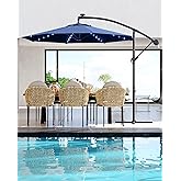 10 ft Cantilever Umbrella with Solar Lights for 2-6 People, Outdoor Offset Design with Infinite Tilt and Crank Lift, Fade Resistant Canopy Large Patio Umbrella for Deck Pool Garden Backyard,Navy Blue