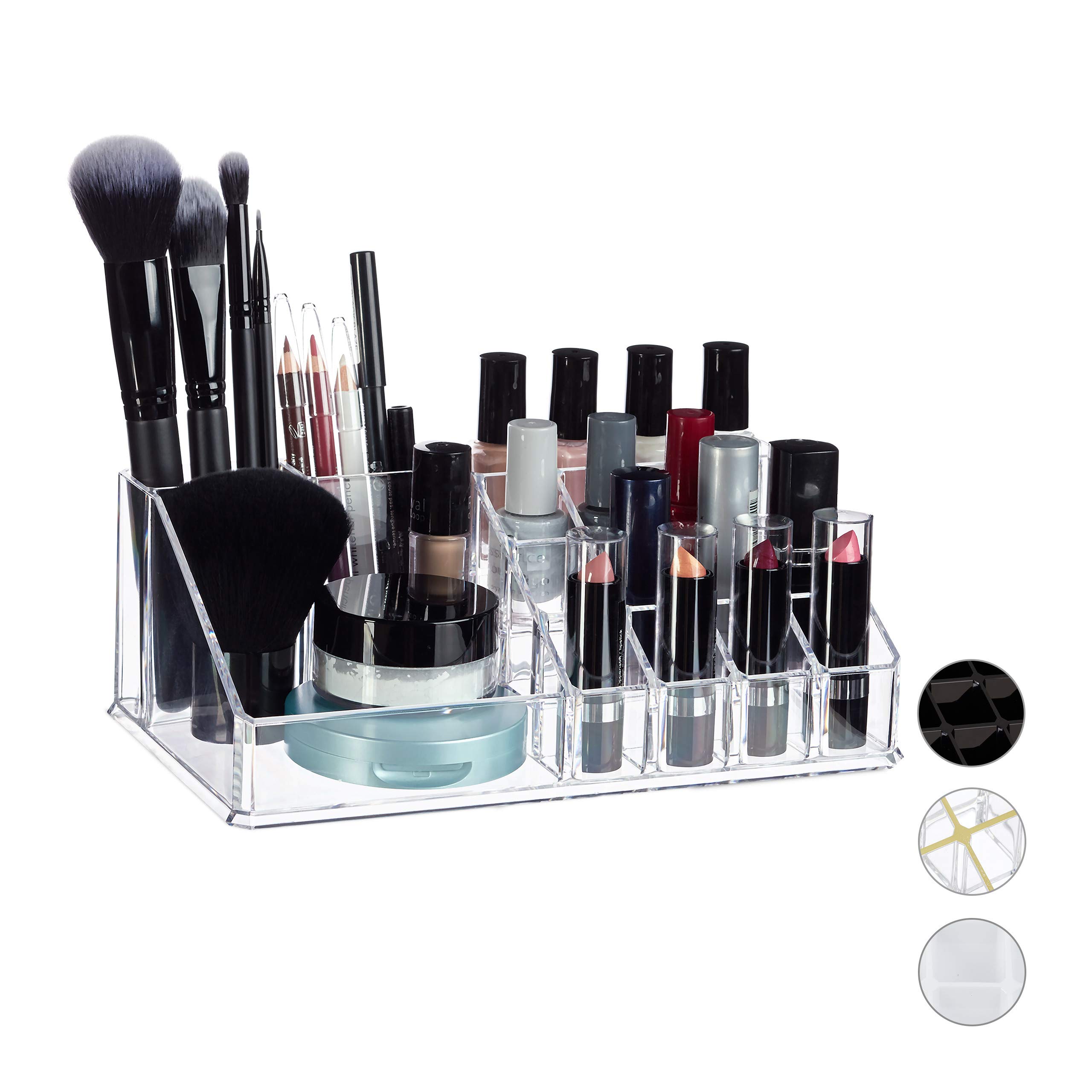 Relaxdays Cosmetic Organiser, Makeup Kit for Lipstick, Nail Polish, Acrylic Jewellery Stand, Transparent
