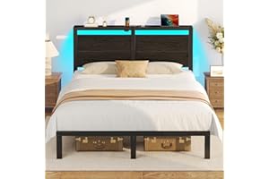 Rolanstar Full Bed Frame with Headboard, Bed Frame Full with LED Lights, Camas Full Size Bed with Charging Station, Solid Metal Slats, Noise Free, No Box Spring Needed, Black