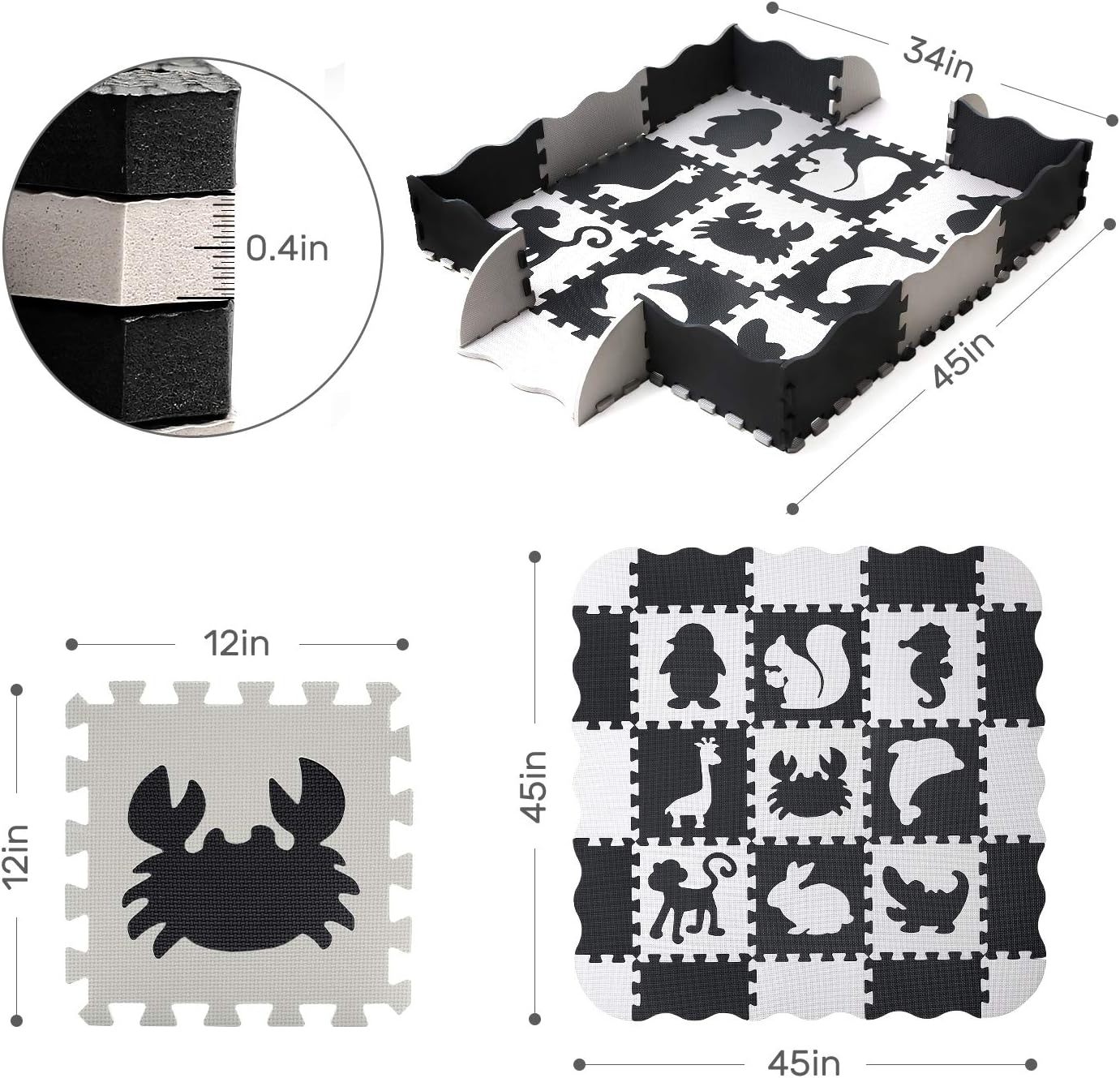 Baby Play Mat Floor Mat Foam Puzzle Playmat Interlocking Floor Tiles Crawling Mat for Kids, Toddlers and Infants: Toys & Games