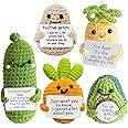 Urbun Positive Potato Crochet Doll,Emotional Support Crochet Gift,5PCS Encouragement Support Vegetables and Fruits Knitted Dolls with Positive Card